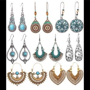 8 Pairs Vintage Drop Dangle Earrings Bohemian